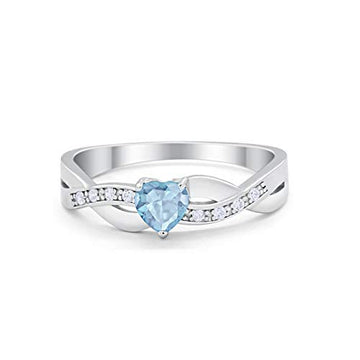 Accent Heart Shape Wedding Ring Simulated Aquamarine CZ 925 Sterling Silver